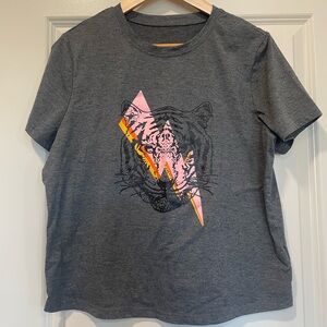 Gray T-Shirt with Tiger and Lightning Design